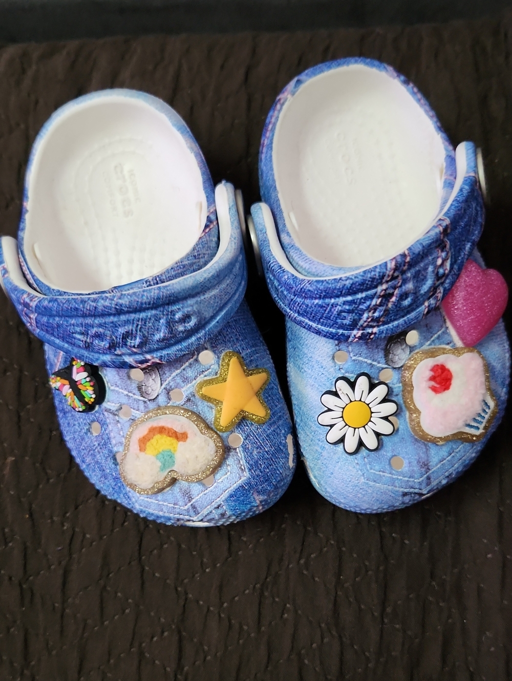 CROCS Kids Denim-Print Clogs with Colorful Charms